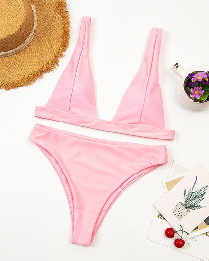 Bikini  Deep V  Swimsuit Beach High Waist Two Piece Brazilian Swimwear Bathing Suit