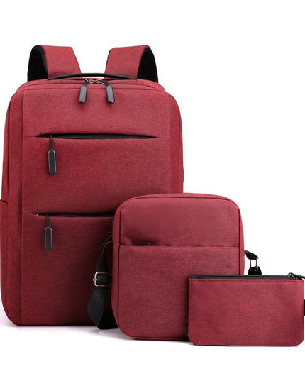 Large-Capacity Three-Piece Backpack Men's Business Casual Computer Backpack Female Students Foreign Trade New Book