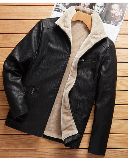Men Plus Plush Plus Thick Leather Jacket Youth Leisure Large Size
