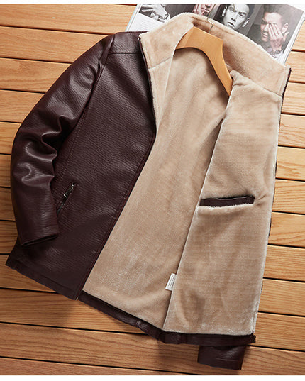 Men Plus Plush Plus Thick Leather Jacket Youth Leisure Large Size