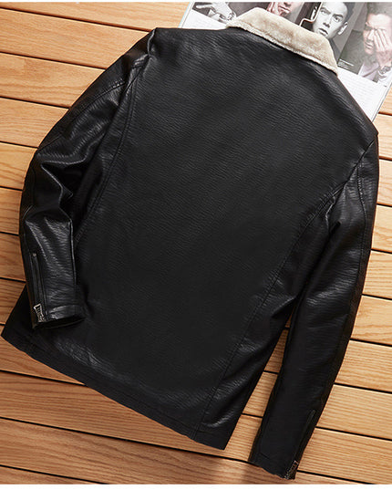 Men Plus Plush Plus Thick Leather Jacket Youth Leisure Large Size