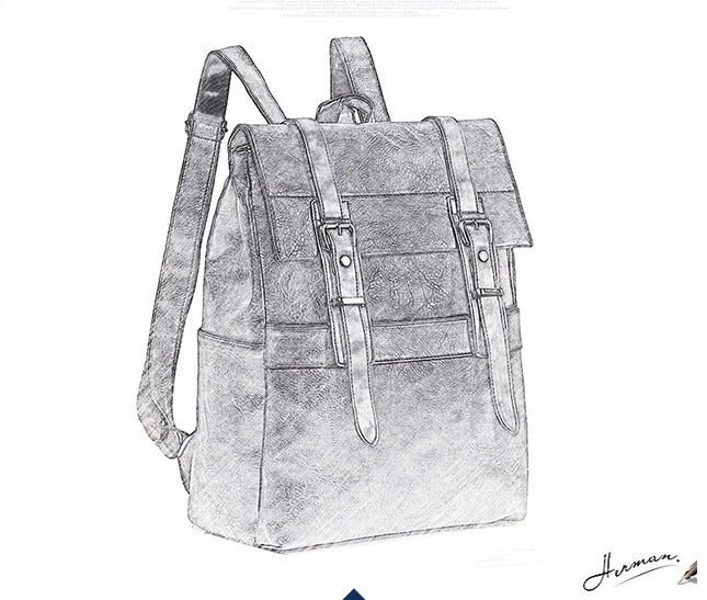 Korean Casual Business Men'S One-Shoulder Backpack Pu Waterproof Soft Surface Outdoor Large-Capacity Backpack