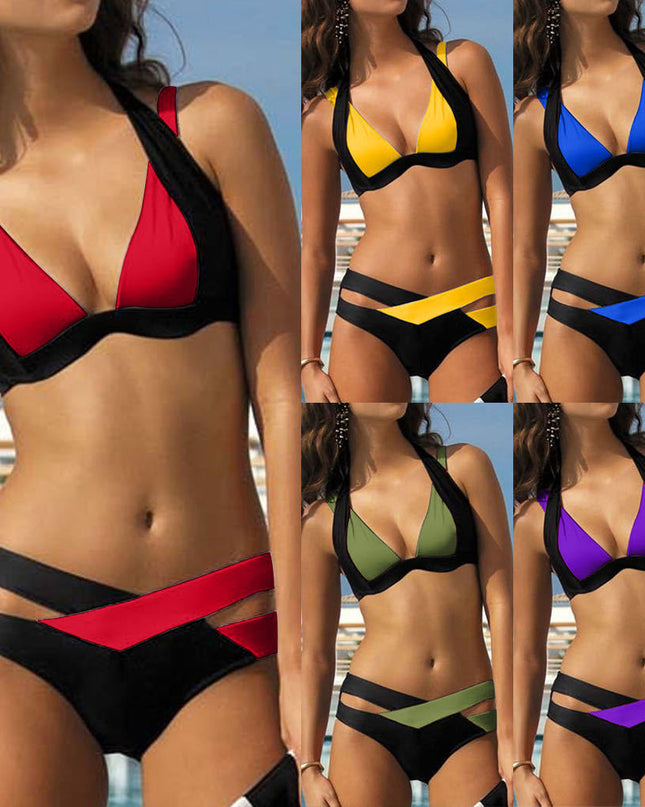 New Sexy Cross Strap Color Matching Bikini Swimsuit