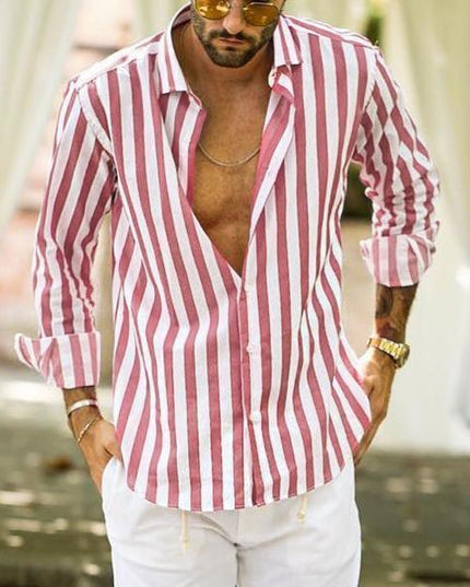 Striped Long-sleeved Casual Men's Shirt