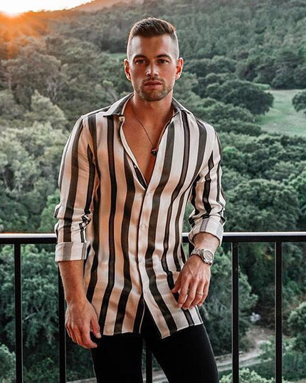 Striped Long-sleeved Casual Men's Shirt