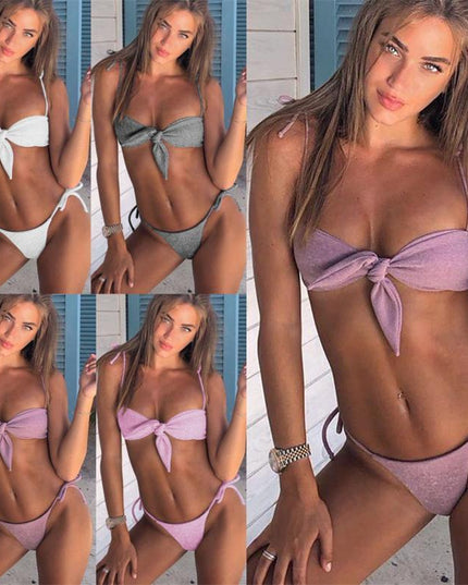 New Ladies Sexy Bikini Purple Light Beach Swimsuit Two Set