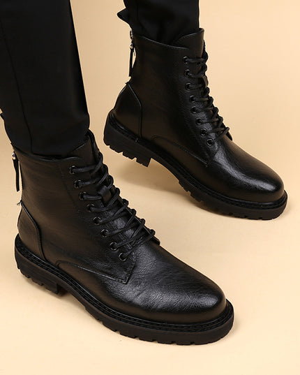 Martin Boots Men'S To Increase Short Boots Fashion Zipper Leather Boots