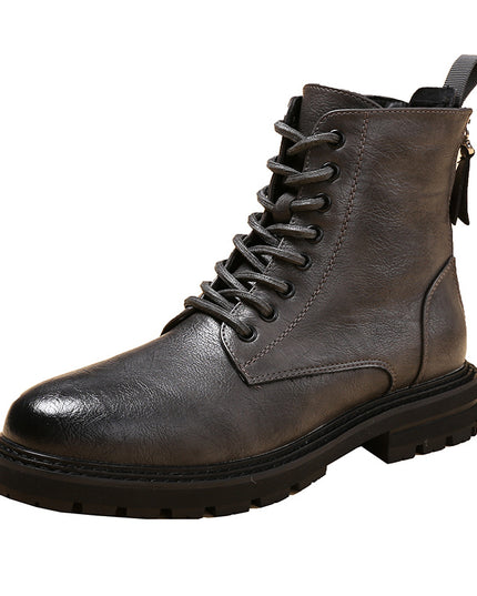 Martin Boots Men'S To Increase Short Boots Fashion Zipper Leather Boots