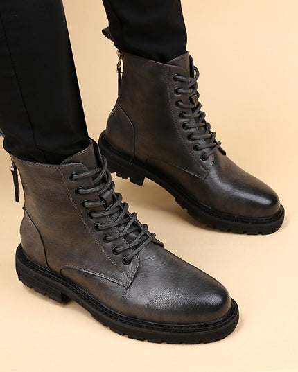 Martin Boots Men'S To Increase Short Boots Fashion Zipper Leather Boots