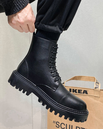 British Style Martin Boots Side Zipper Motorcycle Boots Men'S Boots Plus Velvet Cotton Boots Thick-Soled Mid-Tube Boots