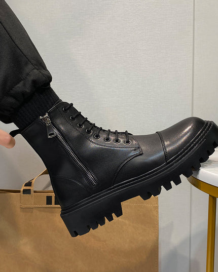 British Style Martin Boots Side Zipper Motorcycle Boots Men'S Boots Plus Velvet Cotton Boots Thick-Soled Mid-Tube Boots