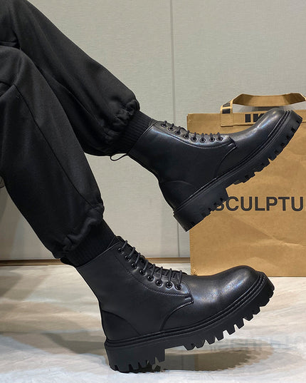 British Style Martin Boots Side Zipper Motorcycle Boots Men'S Boots Plus Velvet Cotton Boots Thick-Soled Mid-Tube Boots