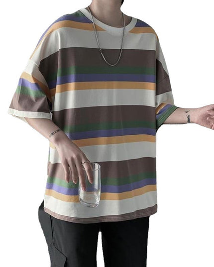 Loose trend ins super hot striped half-sleeved t-shirt bottoming shirt clothes