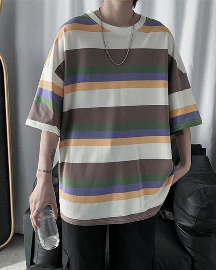 Loose trend ins super hot striped half-sleeved t-shirt bottoming shirt clothes