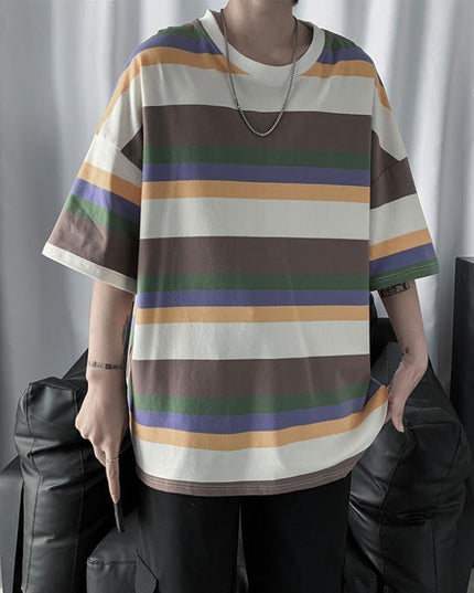 Loose trend ins super hot striped half-sleeved t-shirt bottoming shirt clothes