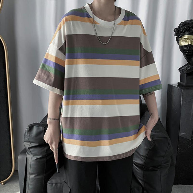Loose trend ins super hot striped half-sleeved t-shirt bottoming shirt clothes