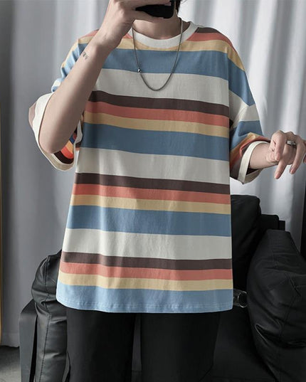 Loose trend ins super hot striped half-sleeved t-shirt bottoming shirt clothes