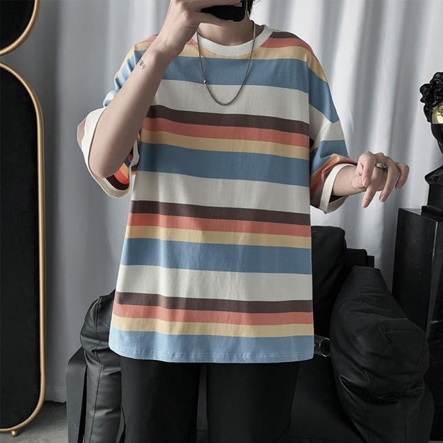 Loose trend ins super hot striped half-sleeved t-shirt bottoming shirt clothes