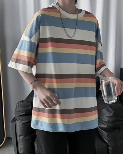 Loose trend ins super hot striped half-sleeved t-shirt bottoming shirt clothes