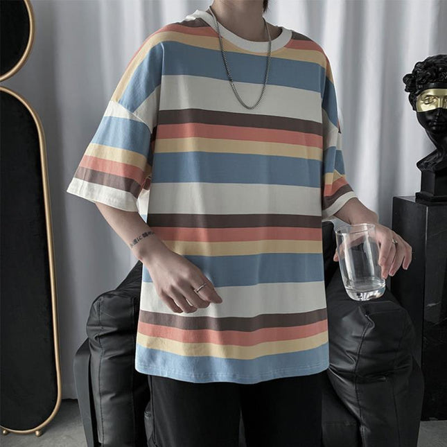 Loose trend ins super hot striped half-sleeved t-shirt bottoming shirt clothes