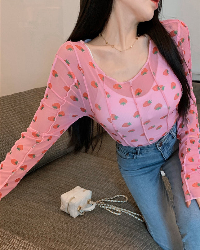 Strawberry Floral Sunscreen Long Sleeve Top