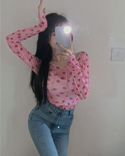 Strawberry Floral Sunscreen Long Sleeve Top