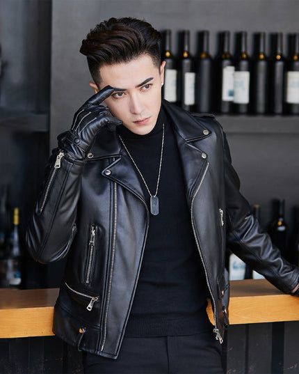 Leather Jacket Motorcycle Leather Men's Korean Sheepskin