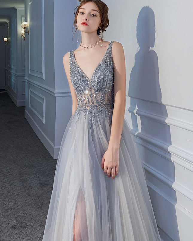 Thin V-neck Sexy Backless Sequin Dress