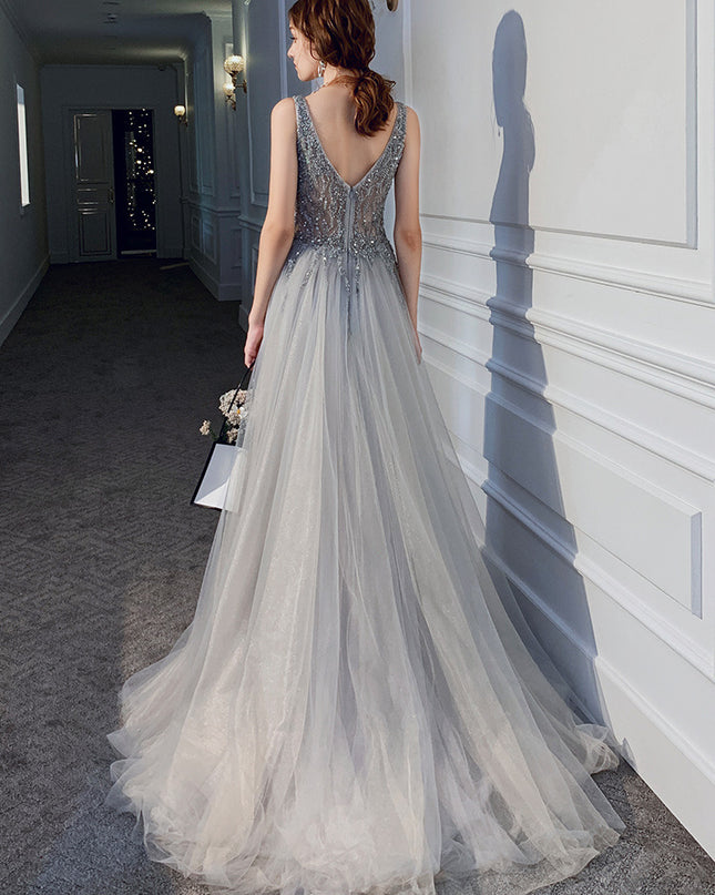 Thin V-neck Sexy Backless Sequin Dress
