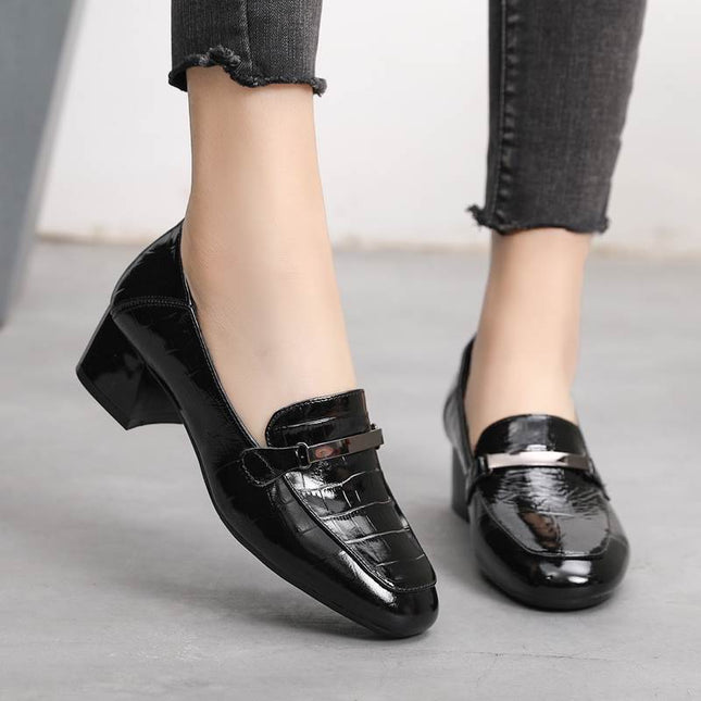 New Style Single Shoes Women Thick Heel Comfortable Korean Fashion Women's Leather Shoes Mid-heel