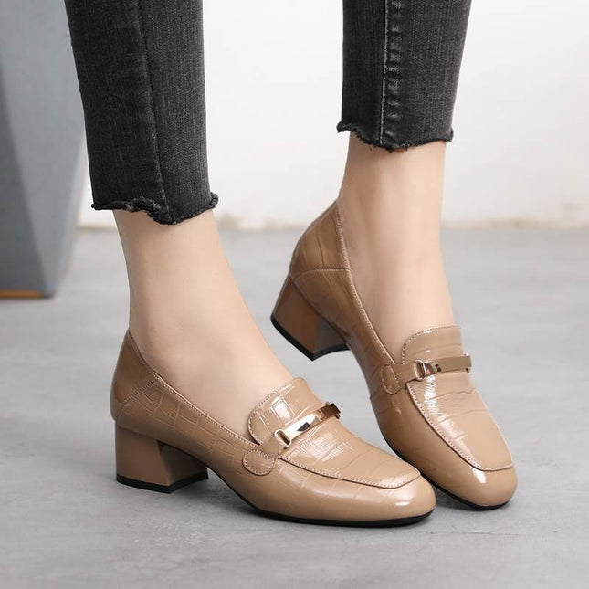 New Style Single Shoes Women Thick Heel Comfortable Korean Fashion Women's Leather Shoes Mid-heel