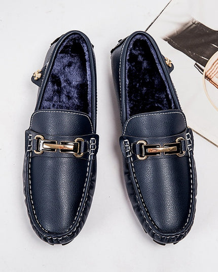 Winter Warm Men's Shoes, Lightweight One-step Casual Leather Shoes