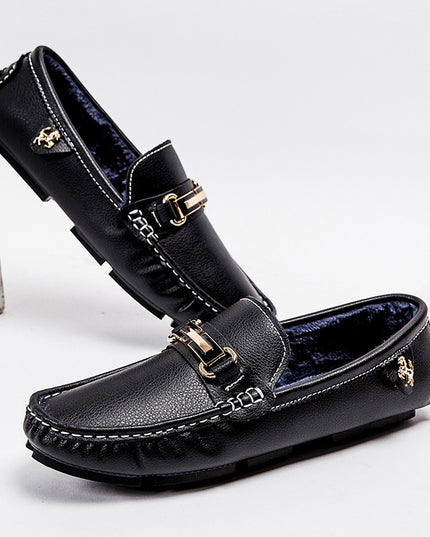 Winter Warm Men's Shoes, Lightweight One-step Casual Leather Shoes