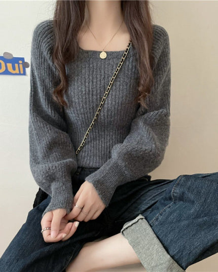 Western Style Low Collar Long Sleeves Top Slim-fit Sweater