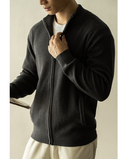 Men's Breathable Zipper Casual Stand Collar Sweater