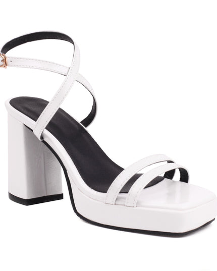 Summer Square Toe Thin Strap Buckle Wide Strap High Heels