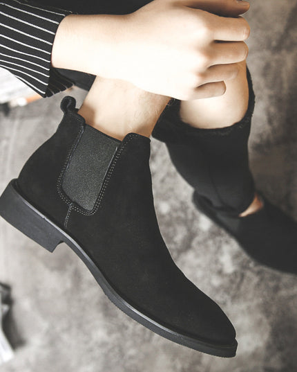 Men's leather pointed toe high-top boots