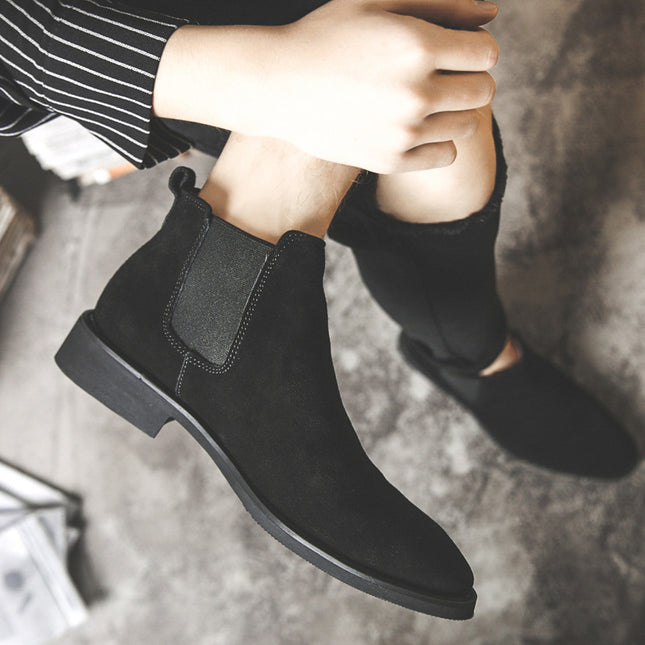 Men's leather pointed toe high-top boots
