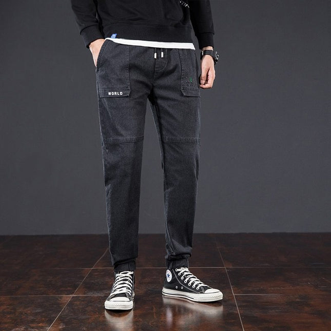 Stretch elastic waist loose-fitting overalls