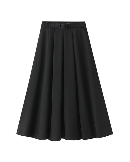 Retro High Waist A- Line Skirt Slimming Skirt Belt Attached