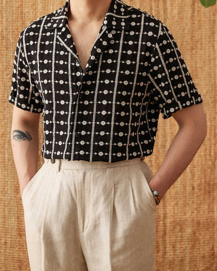 Pure Cotton Embroidery Cuban Collar Short Sleeve Printed Shirt Breathable Casual Shirt