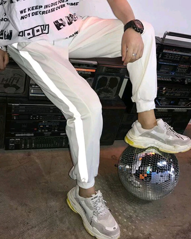 Reflective summer new men's sports pants students wild loose casual pants nine pants