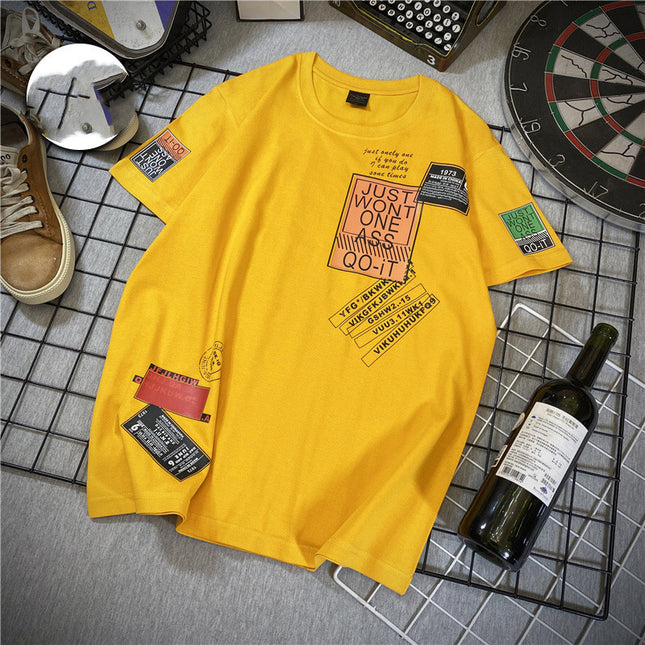 Men's Striped short sleeve T-shirt fat trend to add fat
