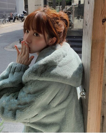 Faux Fur Ladies Plus Cotton Thick Hooded Jacket