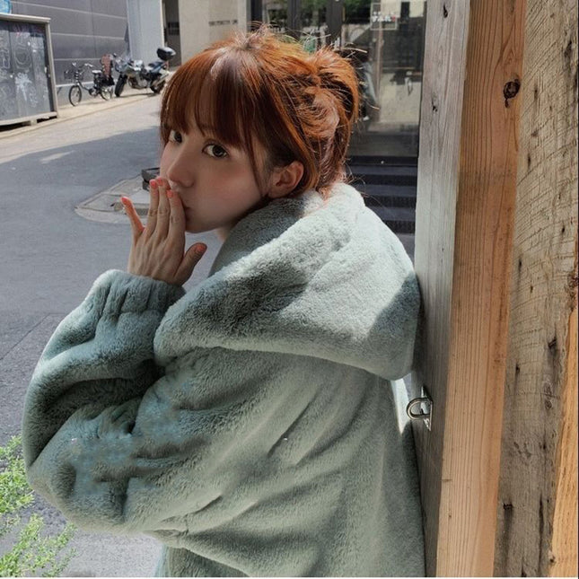 Faux Fur Ladies Plus Cotton Thick Hooded Jacket