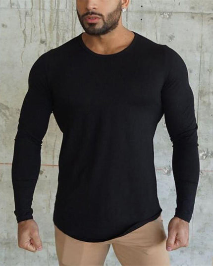 Men's Sports Solid Color Fitness Slim Long Sleeve And Short Sleeve T-shirt