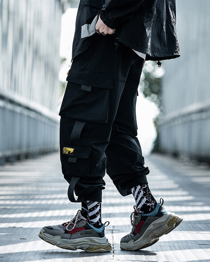 Loose Tide Brand Black Paratrooper Casual Pants Ins Beam Overalls