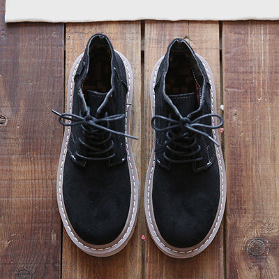 Vintage Suede Round Toe Lace-Up Ankle Boots