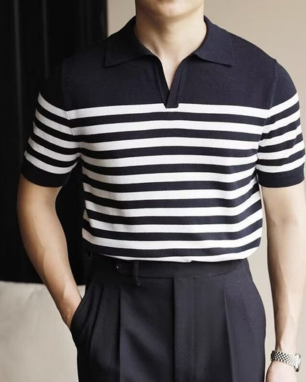 Men's Fashion Striped Casual Thin Half Sleeve Top