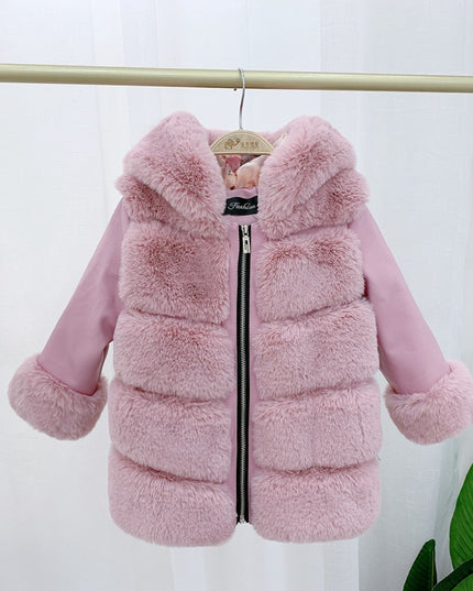 Children's Cotton Coat Rex Rabbit Hooded Faux Fur Coat